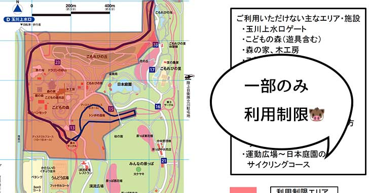10月19日(土)と20日(日)の昭和記念公園は、こどもの森、こもれびの丘など一部を利用規制して開園するみたい